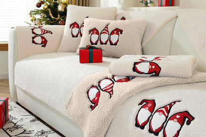 Christmas Sherpa Fleece Slipcover Protector Sofa Throw Cover Soft Thick Cozy Sofa Throw-Beige