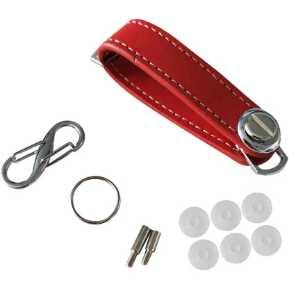 Leather Smart Key Holder Folding Key Organizer Clip Compact Keychain -Red
