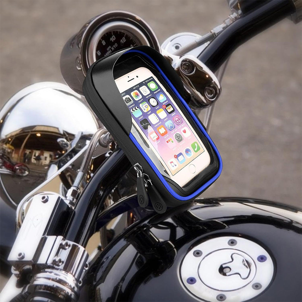 Waterproof Bike Phone Holder Fully Enclosed Touch Sensitive Bike Handlebar Phone Mount-Blue