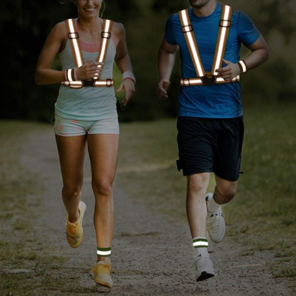 2Pcs Adjustable Reflective Vests and 4 Bands High-Visibility Elastic Gear for Night Running Cycling Orange