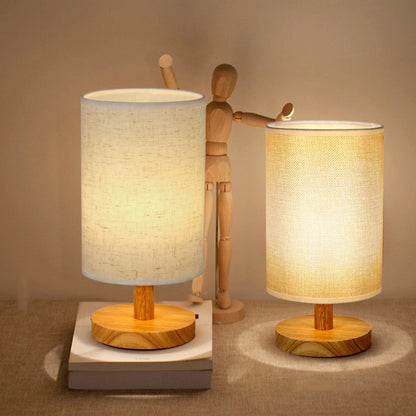 USB Powered Small Bedside Night Light Minimalist Table Lamp with Round Fabric Shade for Bedroom College Dorm Yellow