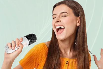 Mini Karaoke Machine for Adults Portable Bluetooth Speaker with 2 Wireless Microphones Christmas Birthday Holiday Toy Gifts-White