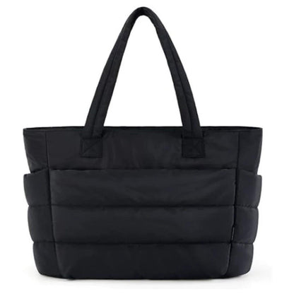 Puffer Tote Bag Quilted Puffy Handbag Lightweight Satchel Bag Black