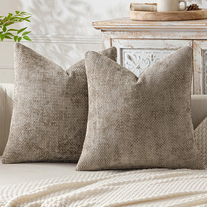 2 Pack Chenille Knit Throw Pillow Covers for Couch Bed -Camel