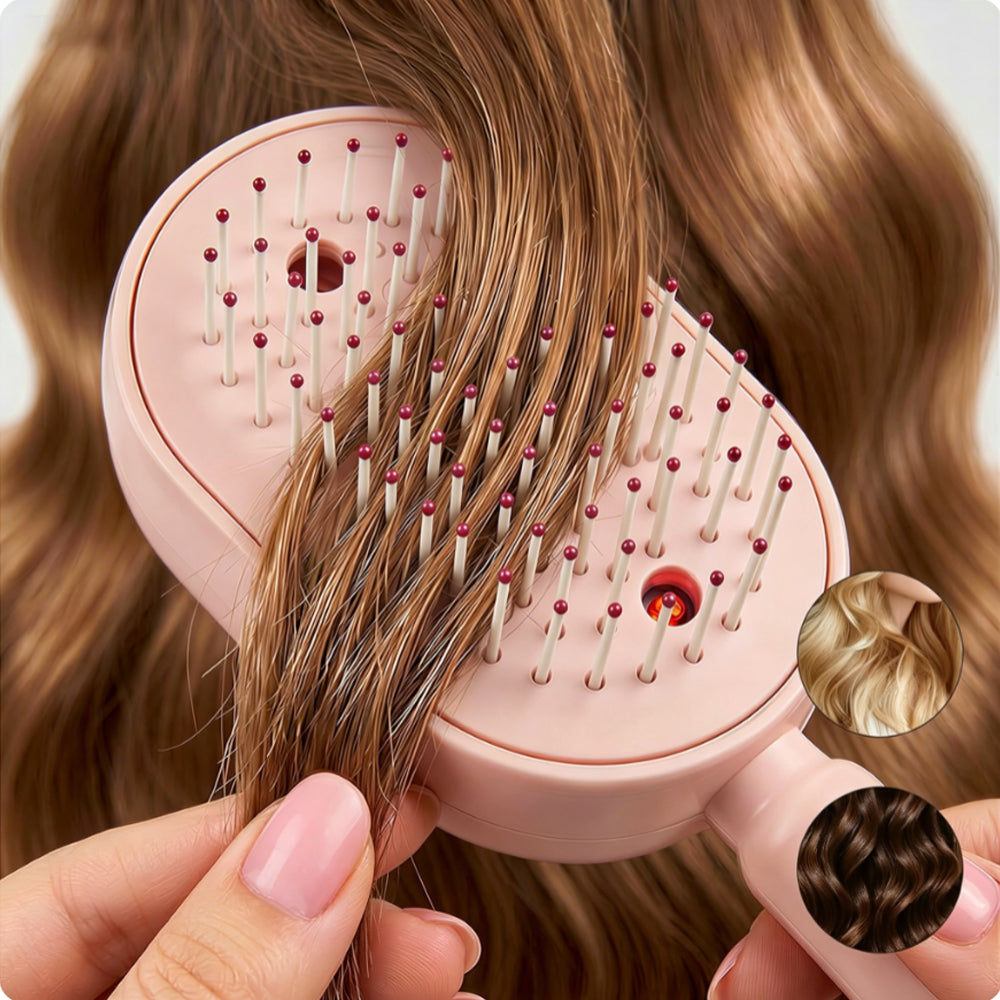 Electric Steam Hair Brush Mist Spray Cushion Comb for Smoothing Frizz-Pink