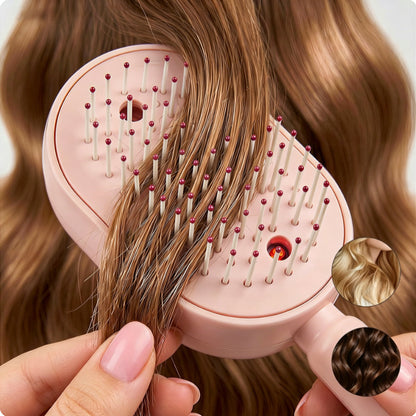 Electric Steam Hair Brush Mist Spray Cushion Comb for Smoothing Frizz-Pink