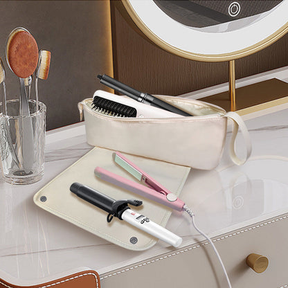 Portable Hair Tools Organizer Travel Bag withHeat Resistant Mat for Flat Irons Hair Straighteners Beige