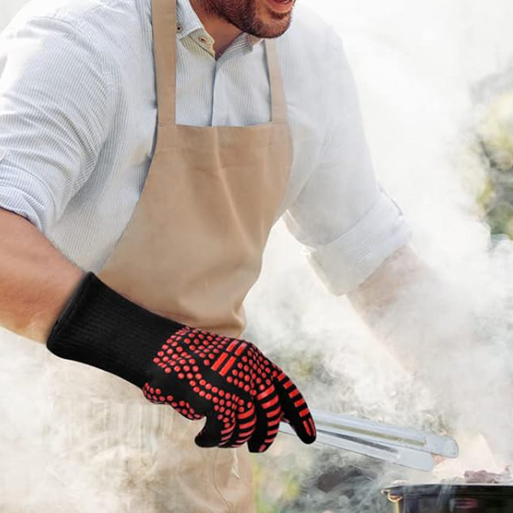 Heat Resistant Oven Gloves Slip Resistant BBQ Gloves - Red