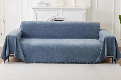 Herringbone Tassel Sofa Throw Cover Large Blanket - Blue