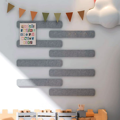 8 Piece Self Adhesive Felt Display Strips with 35 Push Pins - Grey