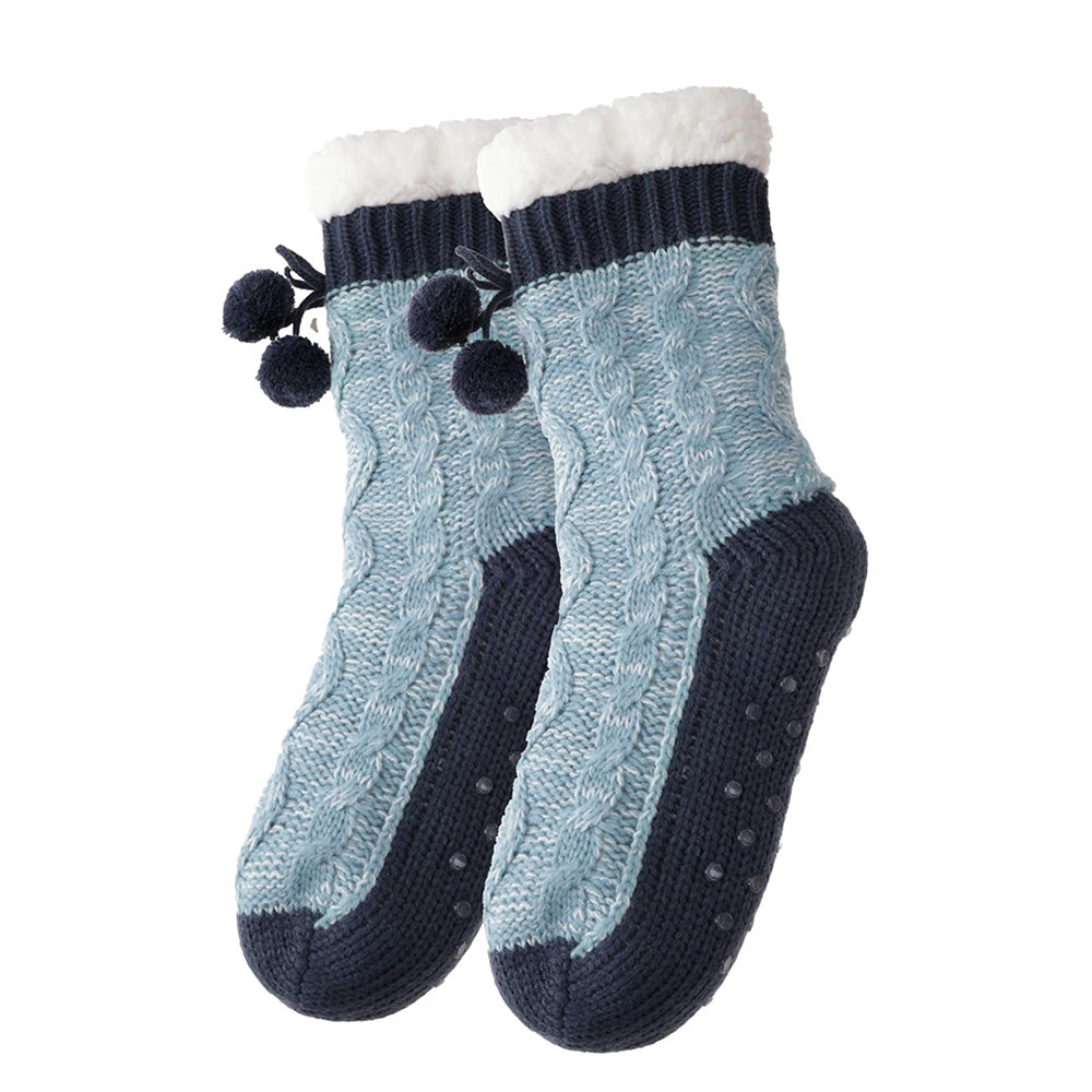 Womens Slipper Fuzzy Grip Socks Fluffy Winter Warm Thermal Grip Socks-Blue