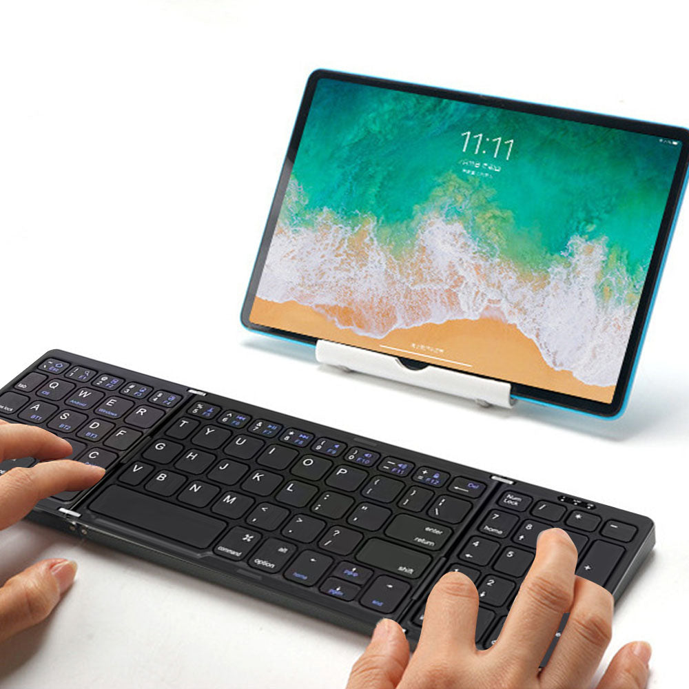 Foldable Bluetooth Keyboard Wireless Portable Keyboard Rechargeable for Laptop Tablet Smartphone Device Black