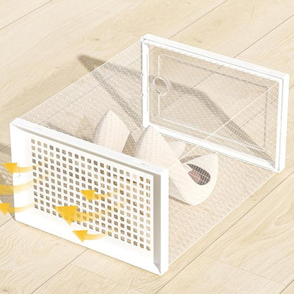 2 Pcs Clear Stackable Shoe Boxes Plastic Sneaker Containers for Closet Under Bed-WHite