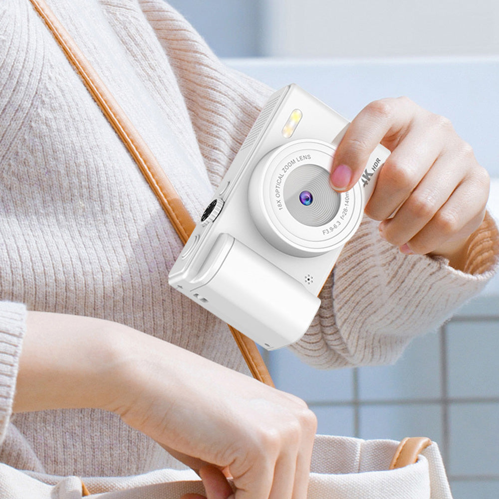 4K Digital Camera with Flip Screen and Autofocus for Vlogging and Photography Beginners White