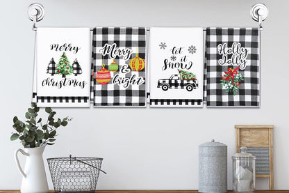 4Pcs Set Christmas Kitchen Towels Grinch Hand Inspirited Towel Merry Christmas Decorative Xmas Absorbent Dish Towels-Style 3