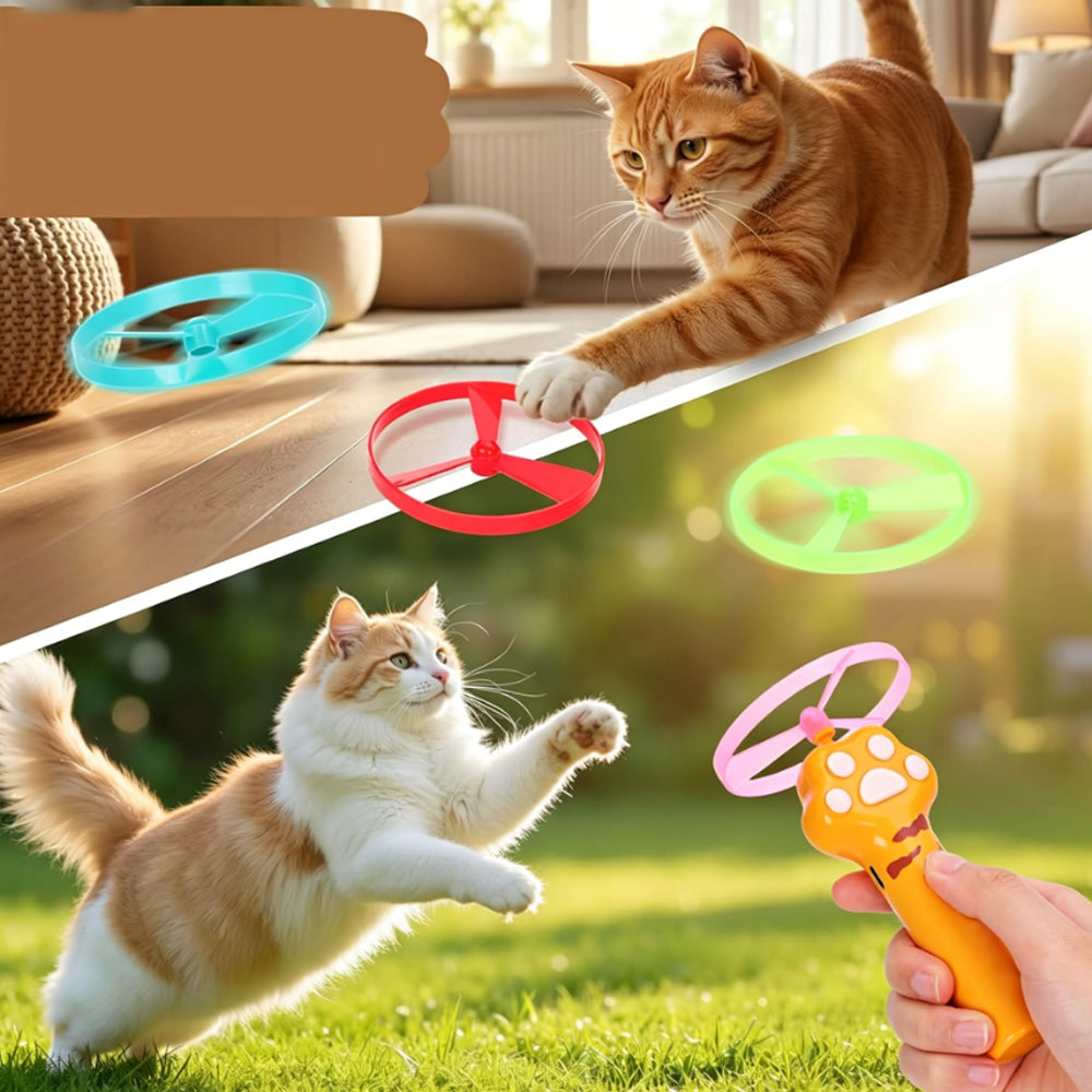 Cat Toy Disc Launcher Cat Fetch Toy UFO Flyer Cat Disc Launcher with Lights-Yellow