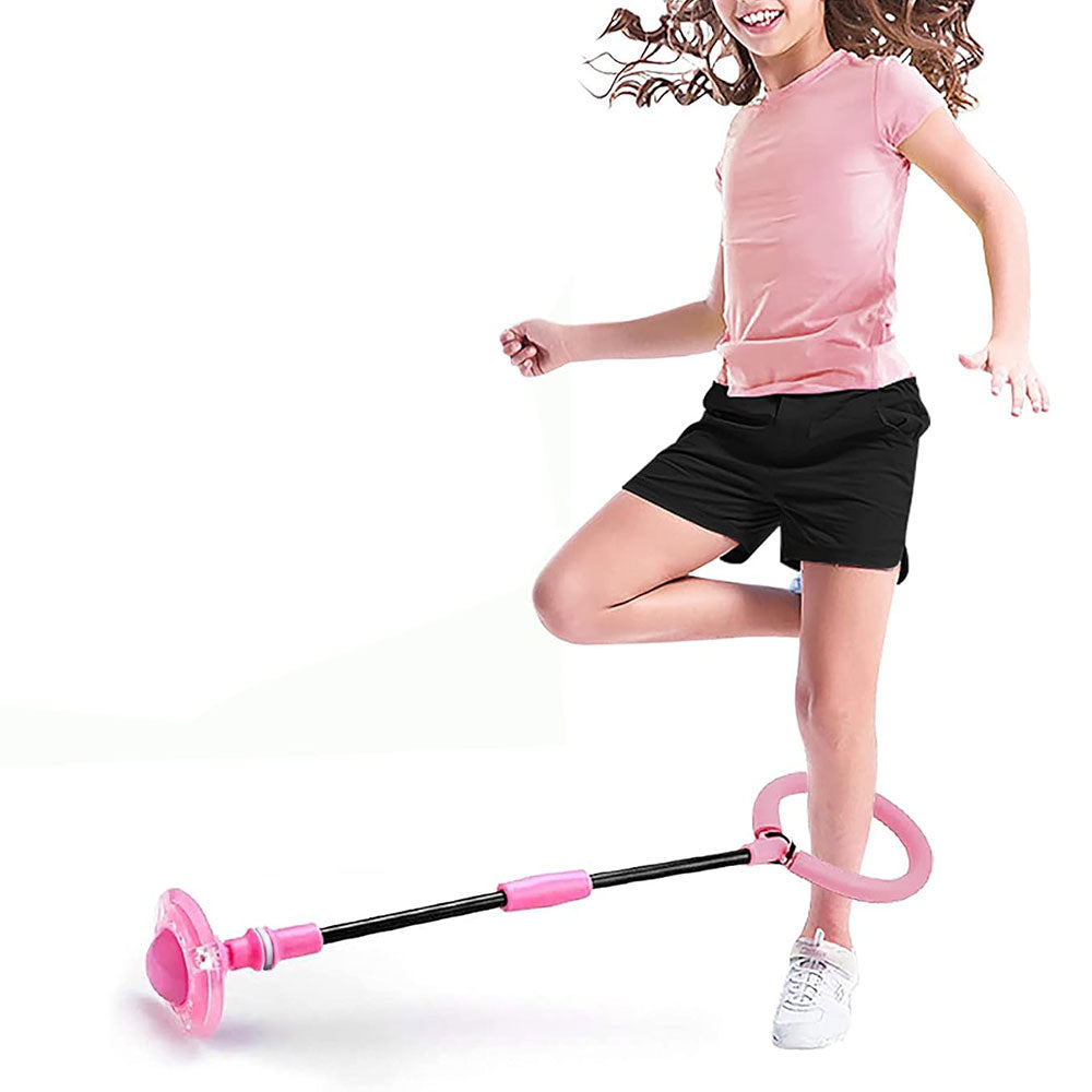 Foldable Skip Ball for Kids Colorful Flashing Wheel Skip Ball Game Fitness Toys Pink