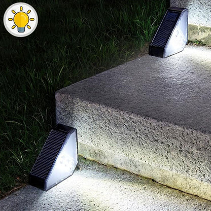 4Pcs Solar Triangle Stair Lights Outdoor Step Lights for Deck Front Porch Patio Decor White