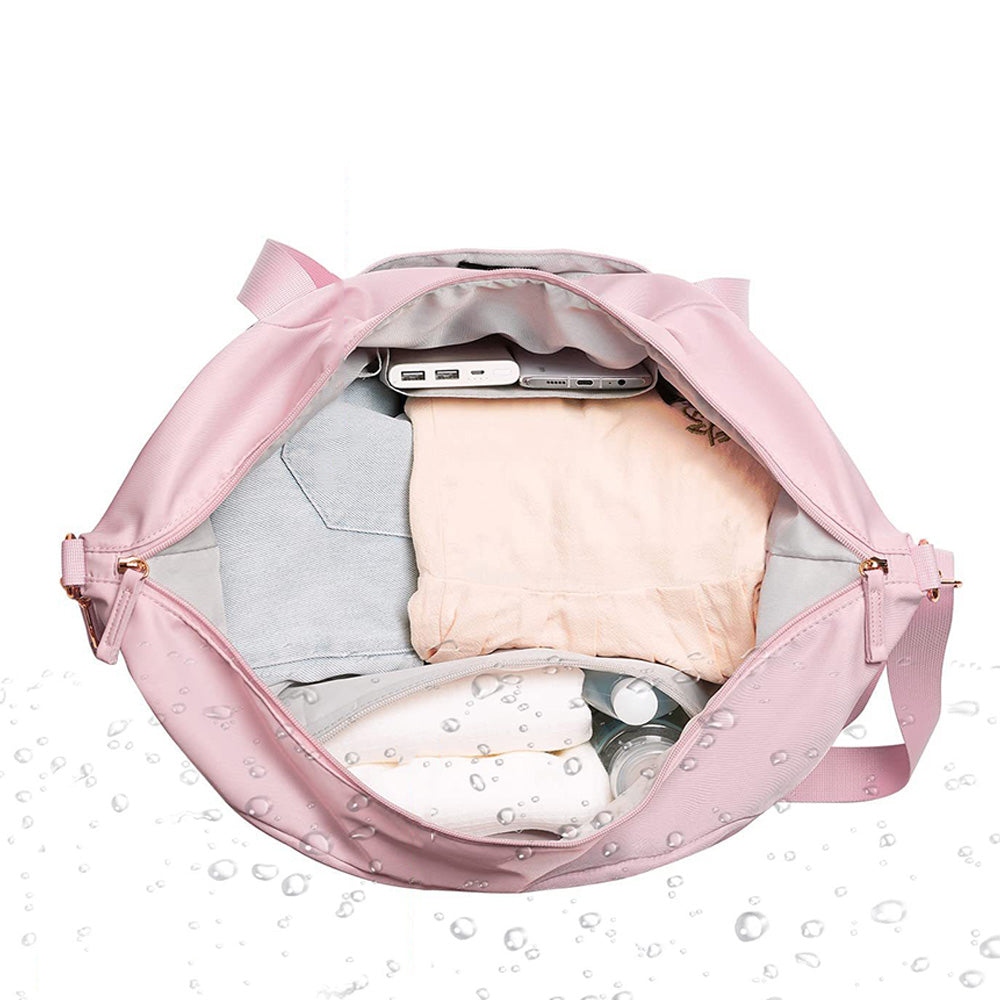 37L Women Fitness Travel Bag Waterproof USB Charging Carry-On Overnight Pink