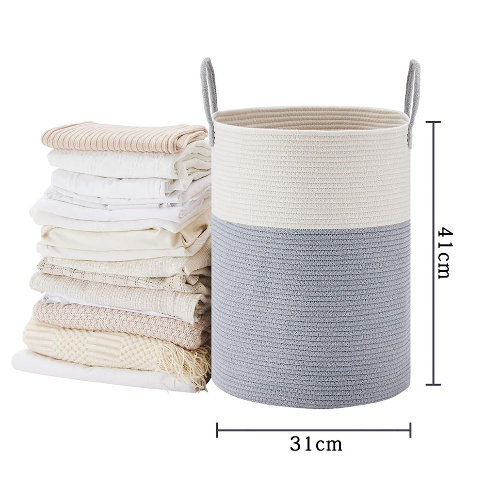 Large Woven Laundry Basket Cotton Rope Hamper for Laundry Toys & Blankets-Grey