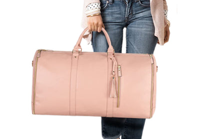 Water-Resistant Garment Duffle Bag Duffle Bag PU Leather Travel Bag -Pink
