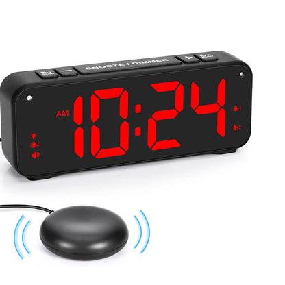 Digital Alarm Clock with Vibration Bed Shaker for Heavy Sleepers Black