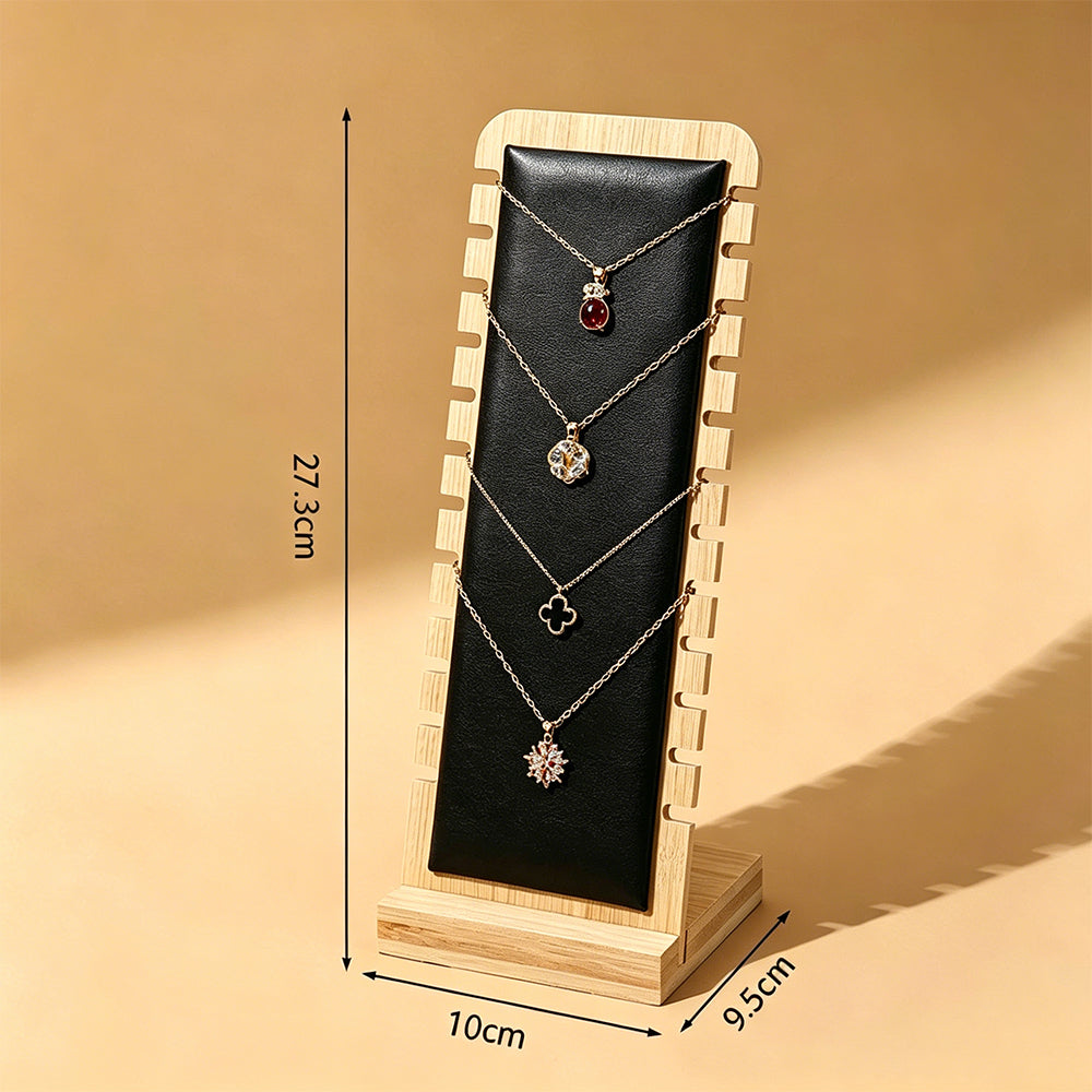 Bamboo Necklace Display Stand for Vendor-Black Leather