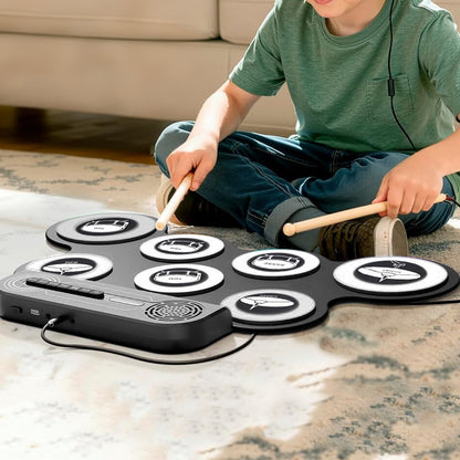 Electric Drum Set Kids Drum Pad and Sticks Portable Roll Up Drums Practice Pad