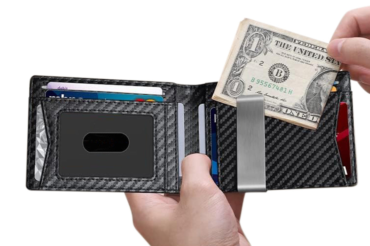 PU Leather Wallet RFID Blocking Front Pocket Bifold Card Holder-Black