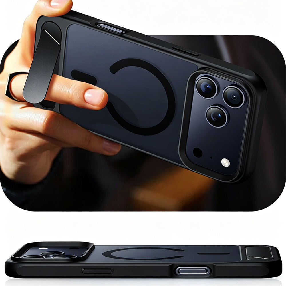 Shockproof Foldable Stand Case for iPhone 18 Series - Black