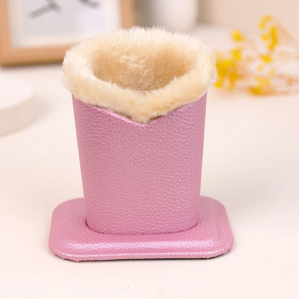 Soft Plush Lined Eyeglasses Desk Holder PU Leather Glasses Display Stand With Base-Pink