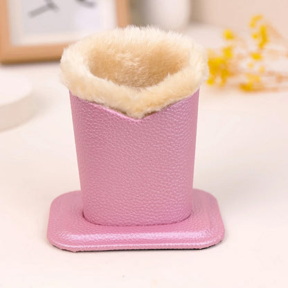 Soft Plush Lined Eyeglasses Desk Holder PU Leather Glasses Display Stand With Base-Pink