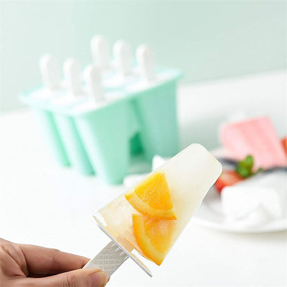 6 Cavity Ice Cream Mould Block Popsicle Molds Ice Lolly Mold With Sticks -Light Green