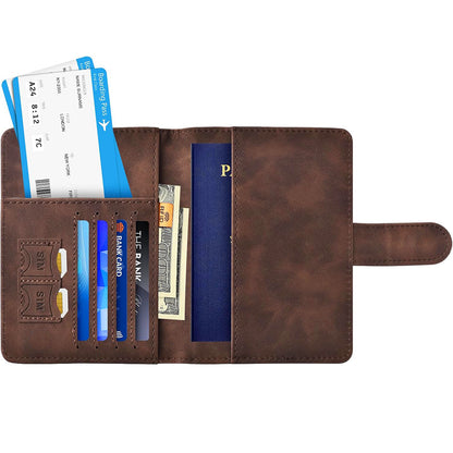 Passport Holder RFID Blocking Leather Cover Wallet With Magnetic Closure For Travel Essentials-Coffee