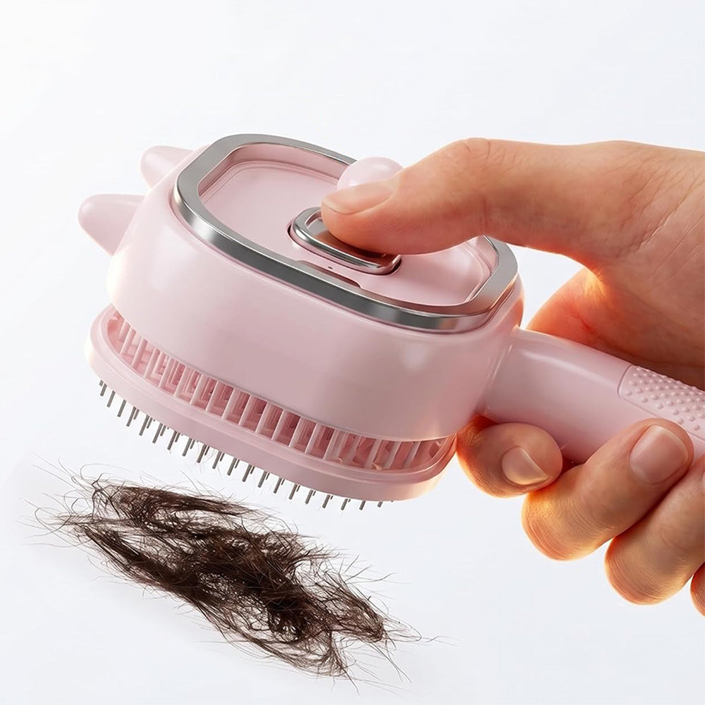 Electric Spray Hair Brush with Cat Ear Design and One Click Cleaning - Pink