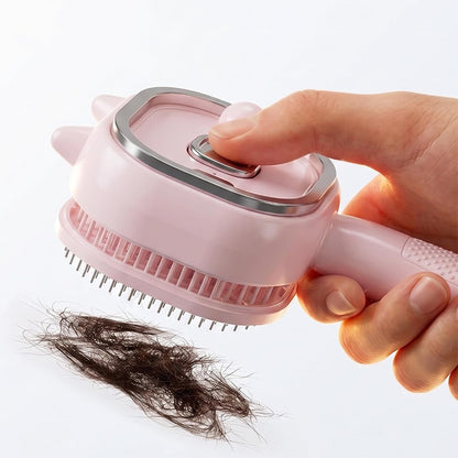 Electric Spray Hair Brush with Cat Ear Design and One Click Cleaning - Pink