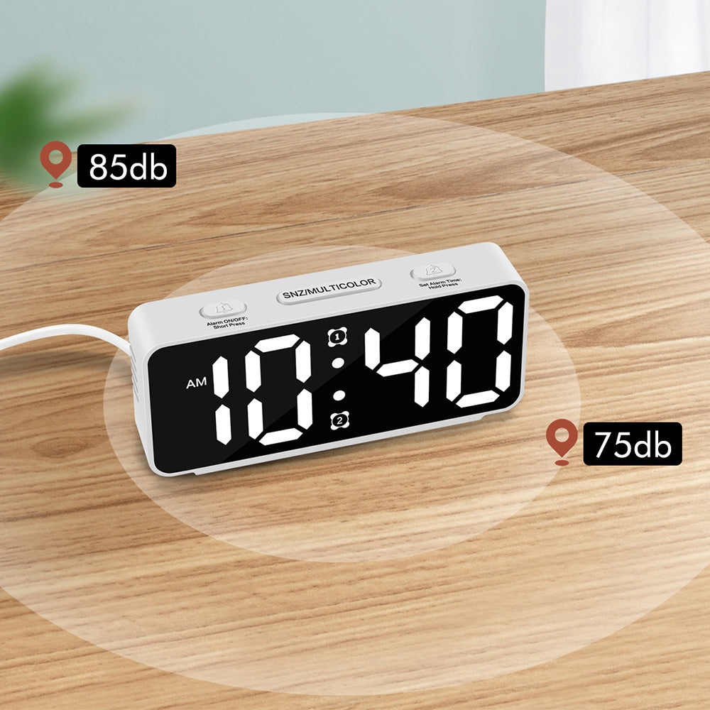 Small Digital Alarm Clock with 6 Dimmers and 5 Alarm Volumes for Bedrooms-White