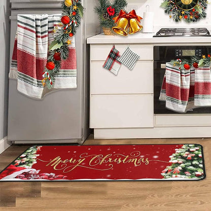 2Pcs Set Christmas Floor Mats Non-Slip Kitchen Mats Xmas Doormats Style 1