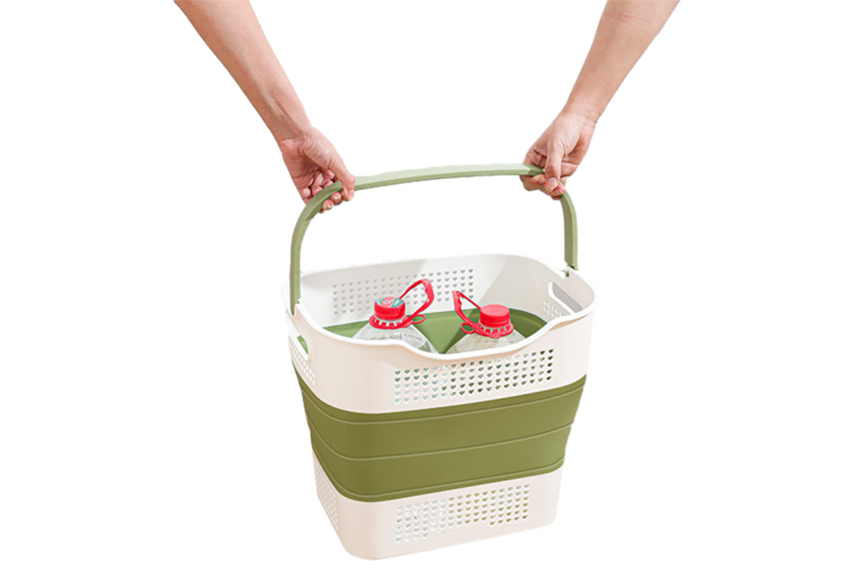 35L Collapsible Laundry Basket Clothes Hamper Washing Cleaning Organizer Bin-Army Green