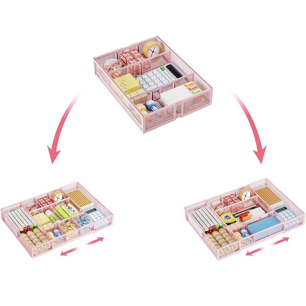 Expandable Desktop Drawer Organizer with Adjustable Dividers - Pink