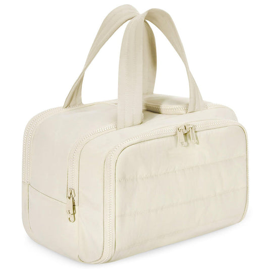 Travel Toiletry Bag Wide-open Makeup Bag Organizer with Handle Beige
