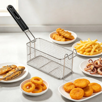 Stainless Steel Deep Fryer Basket with Removable Handle and Hanging Design