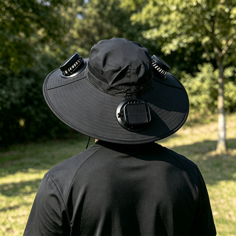 Solar Fan Hat with 3 Fans and USB Charging Cooling Hat - Black