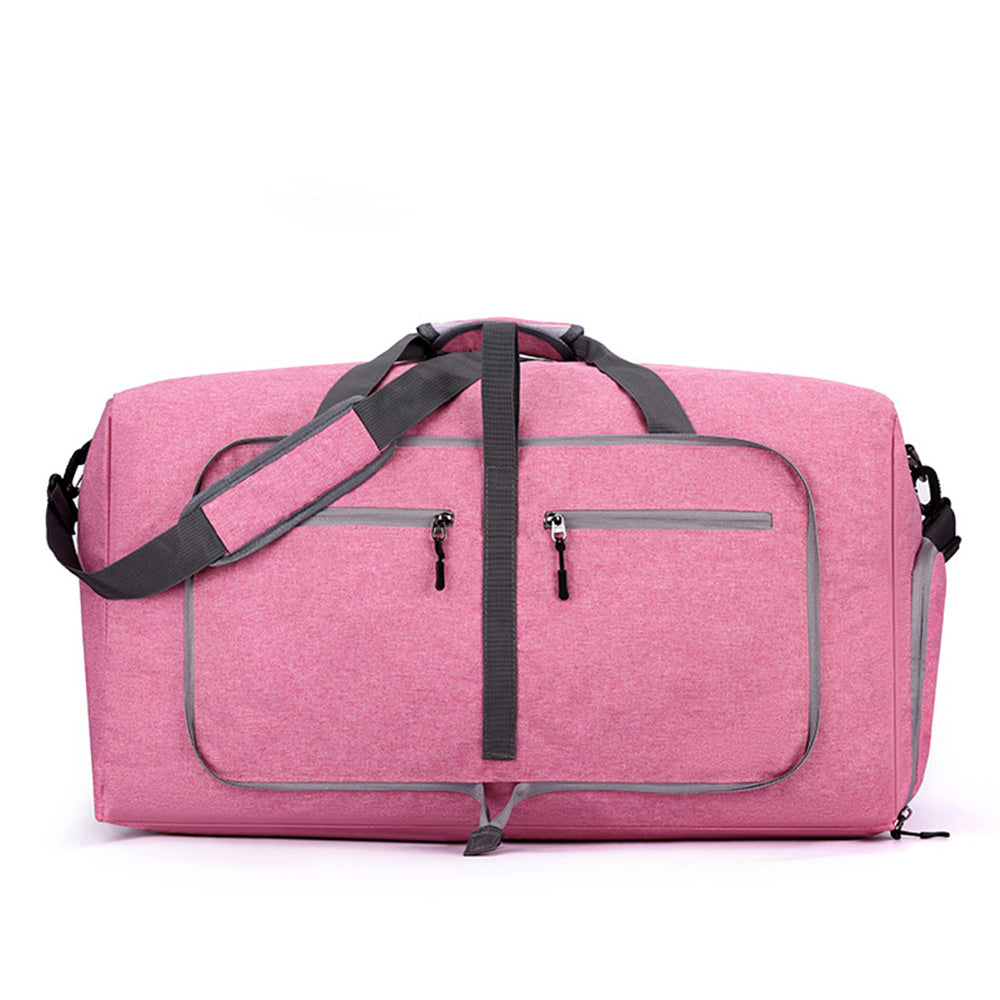 Large Foldable Travel Duffel Bag Carry-On Shoulder Bag with Shoe Compartment Pink