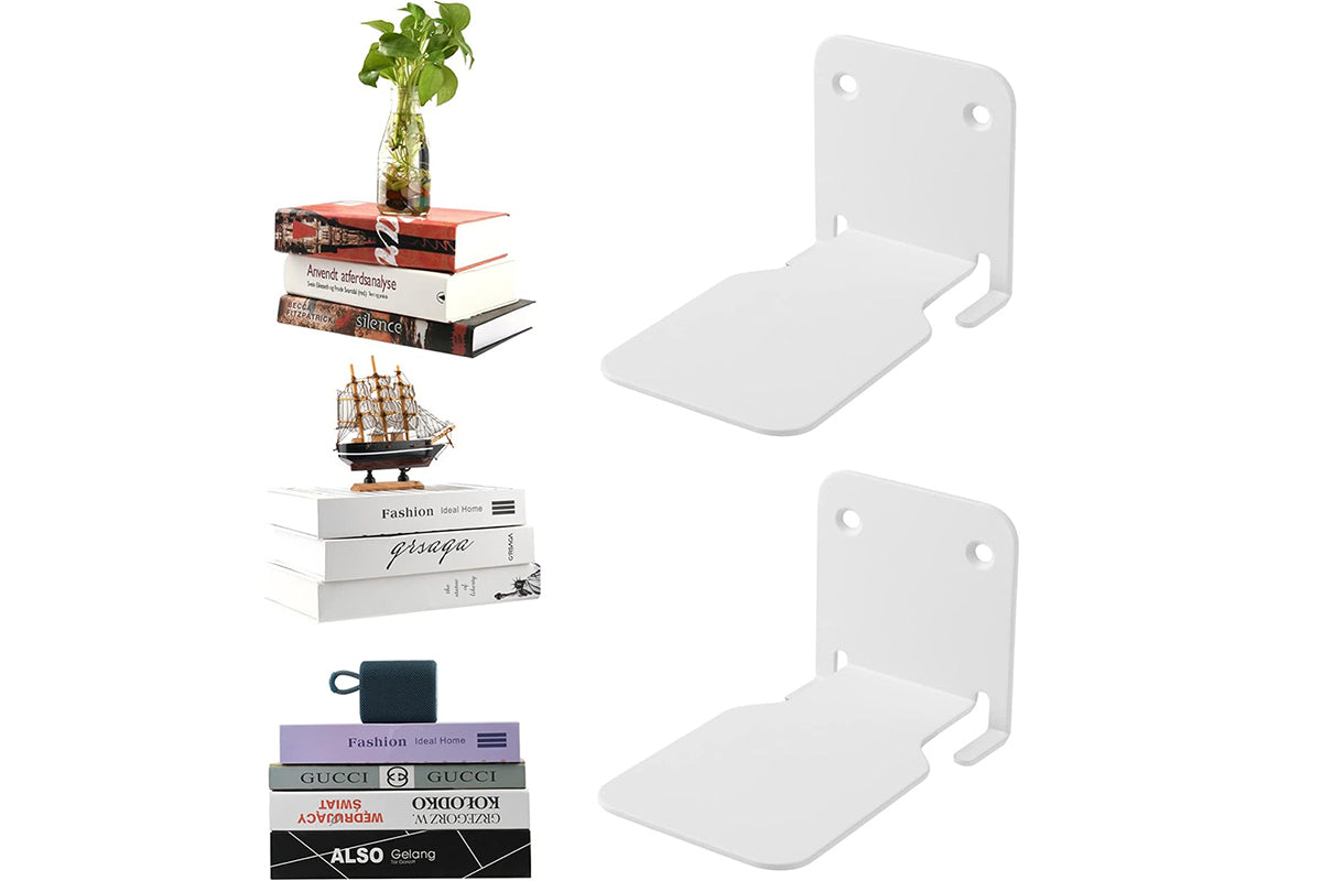 2Pcs Wall Mounted Invisible Floating Bookshelf Book Display White