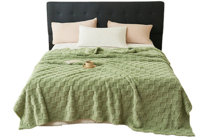 Soft Fleece Throw Blanket Checkered Jacquard Throw Blanket for Couch Bed-Green