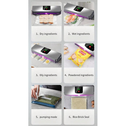 Food Saver Vacuum Sealer Machine Fully Automatic Vacuum Pump With 10 Vacuum Bags-Silver