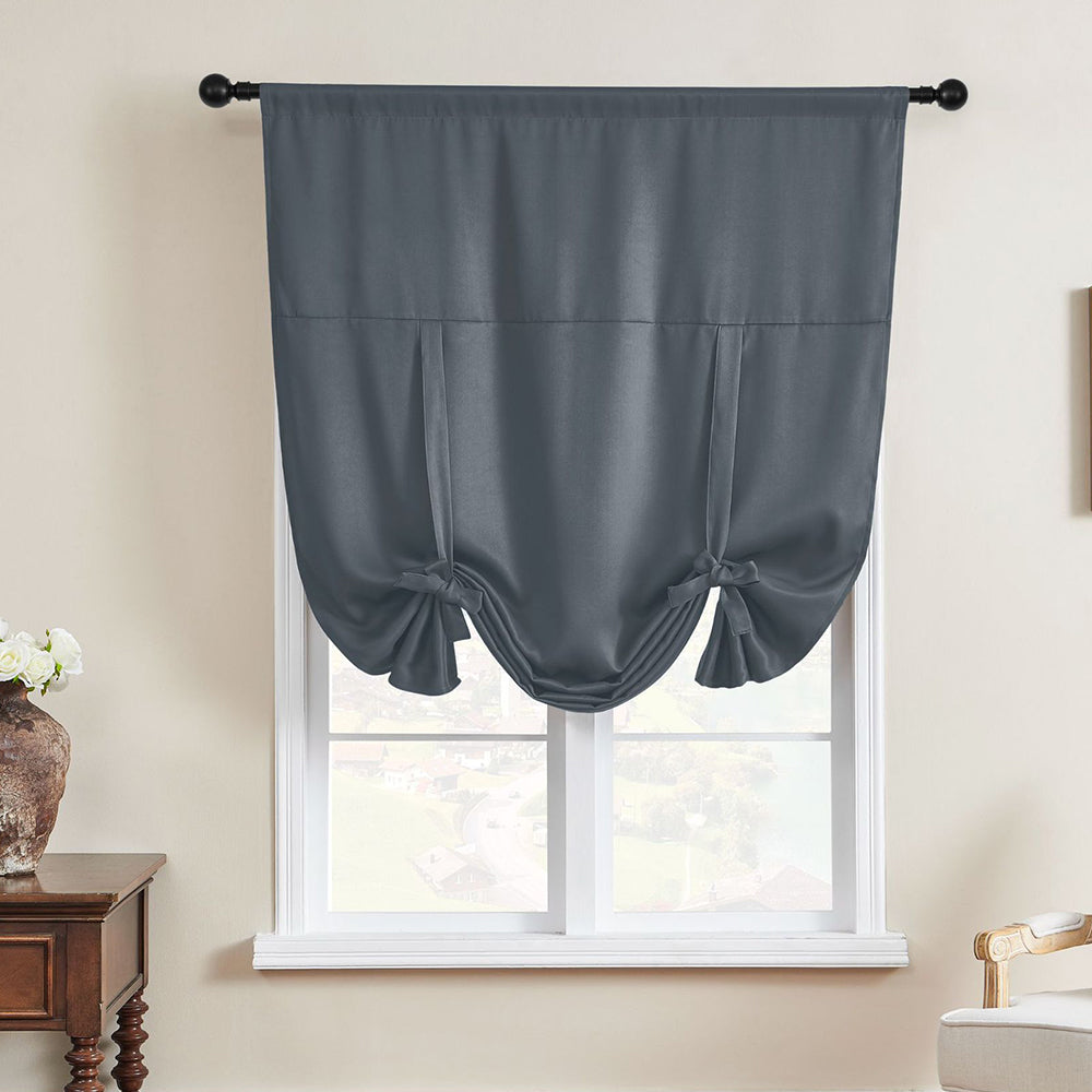 Thermal Insulated Tie Up Window Shade Light Blocking Curtain Dark Grey