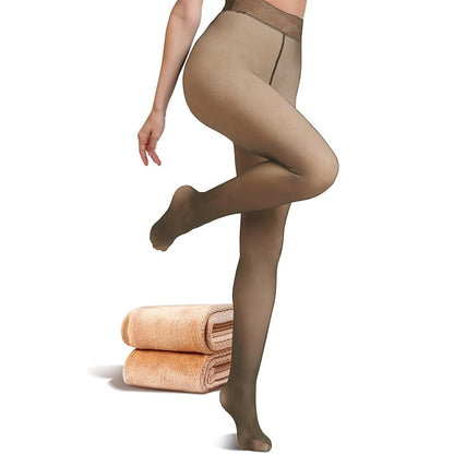 Sheer Tights Plus Size Winter Thermal Pantyhose Bare Legs Illusion Warm-Coffee