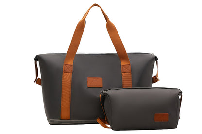 2Pcs Expandable Overnight Travel Duffel Bag Set Weekender Bag with Toiletry Bags -Grey